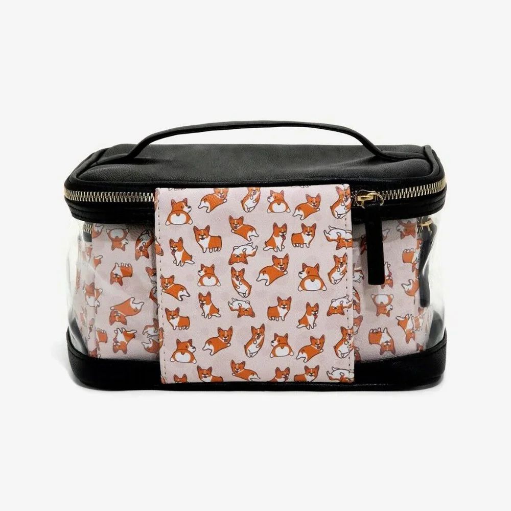 Corgi 2-Pieces Makeup Bag Set Clear and Corgi Print